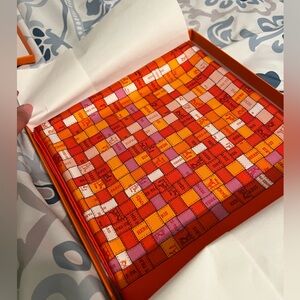 Hermes Bolduc au Carre 90 Orange/Vieux Rose BRAND NEW SCARF 100% AUTHENTIC